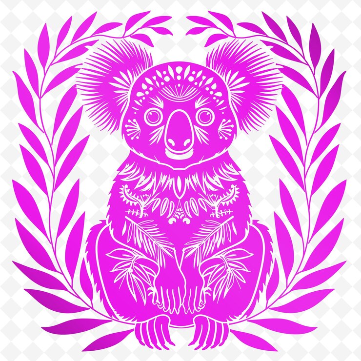 PSD um urso koala roxo com um fundo roxo com a palavra koala nele