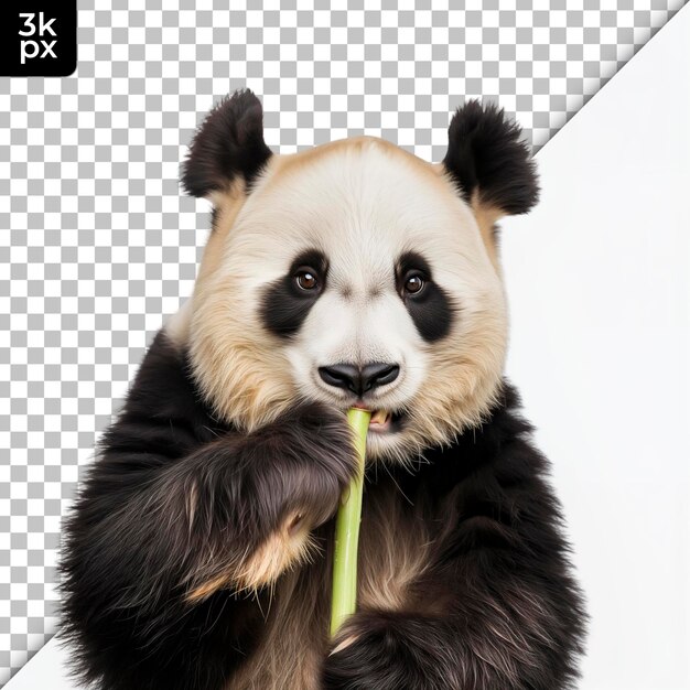 PSD um urso panda com um bastão de bambu na boca