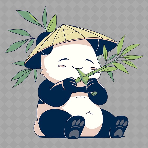 Um urso panda com um chapéu de bambu e chapéu de bambú