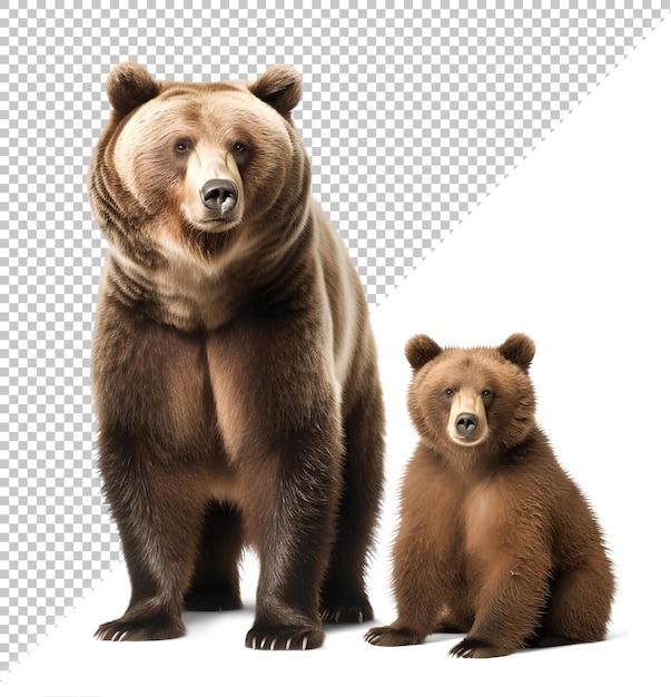 PSD um urso urso adulto e um filhote isolado no fundo