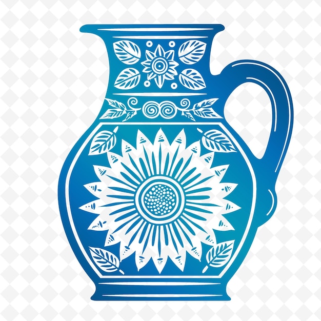 Um vaso azul com um desenho que diz girassol nele