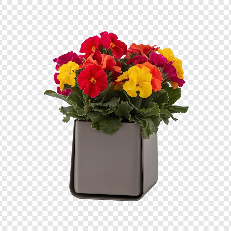 PSD um vaso de plantas minimalista com flores brilhantes