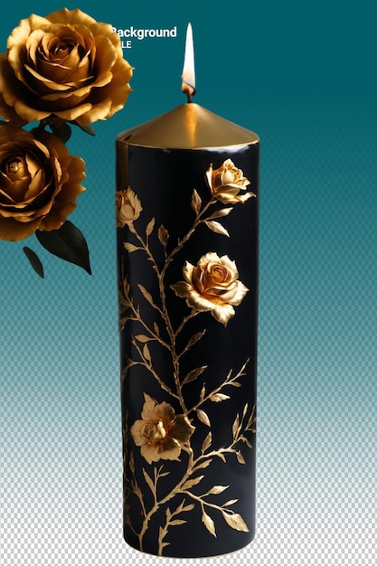 PSD um vaso dourado e preto com flores douradas