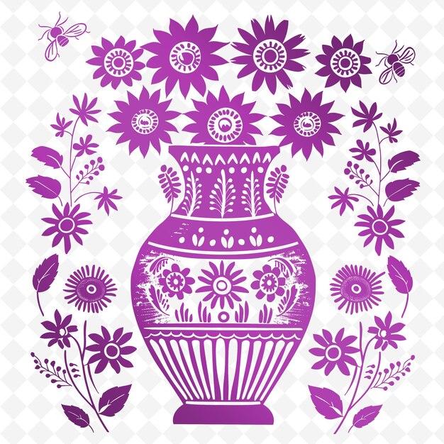 PSD um vaso roxo com flores e as palavras 