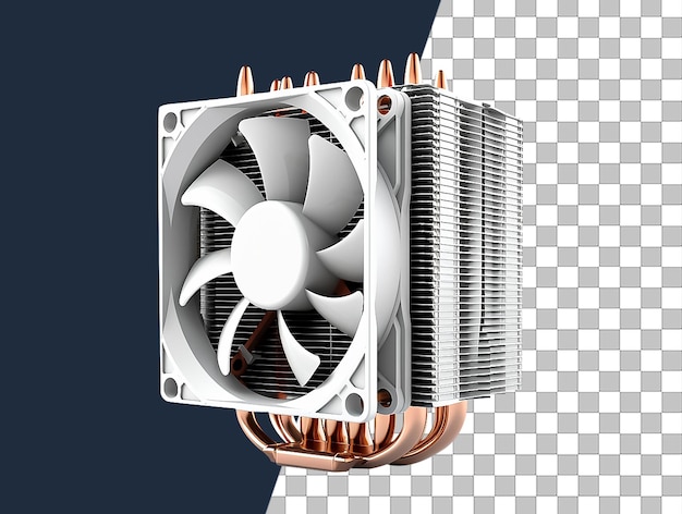 PSD um ventilador de cpu de computador branco com um fundo azul e transparente