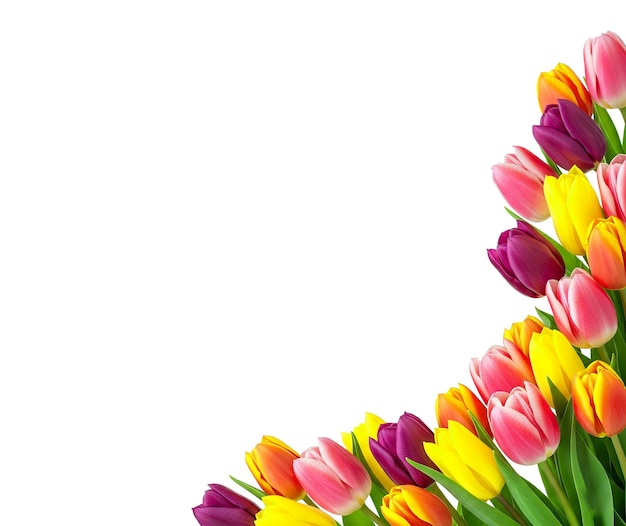Um vibrante buquê de tulipas coloridas em plena floração em PNG