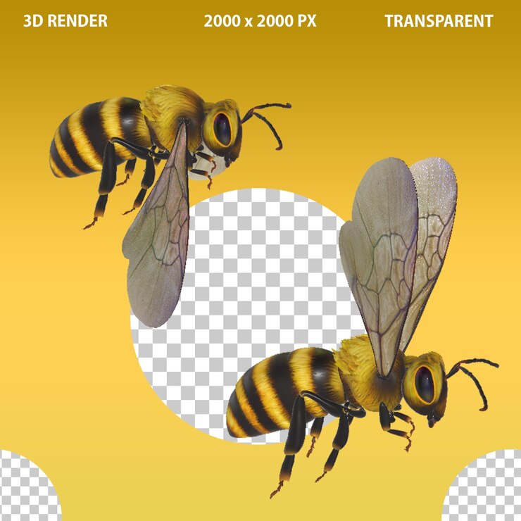 PSD uma abelha 3d voadora com aparência 3d em fundo transparente