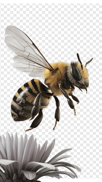 PSD uma abelha é mostrada em um fundo transparente com uma abelha