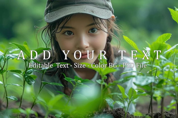 PSD uma adolescente japonesa plantando uma árvore