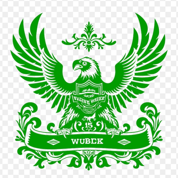 Uma águia verde com uma crista verde e a palavra 