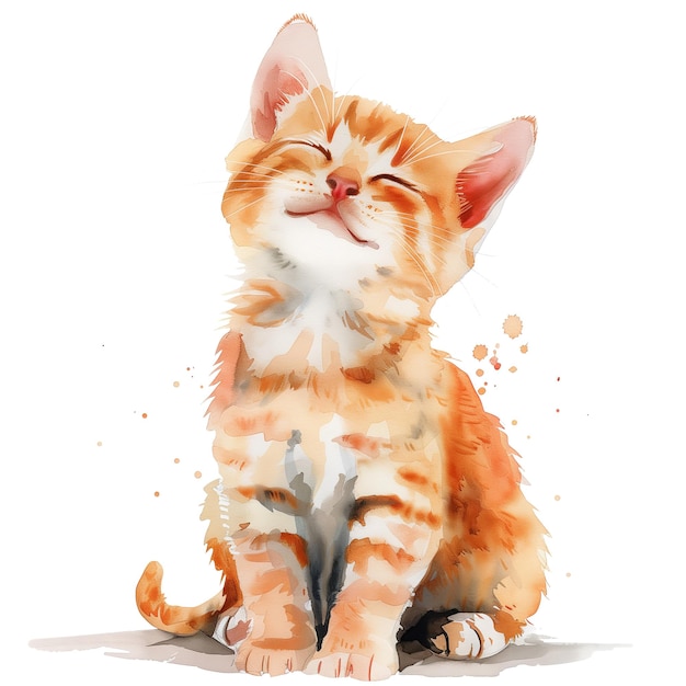 Uma aquarela pintura de gatinho sorridente