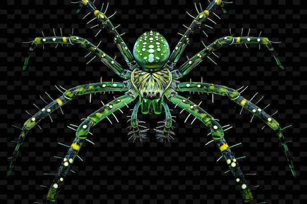 PSD uma aranha em um fundo preto com uma aranha verde na parte inferior