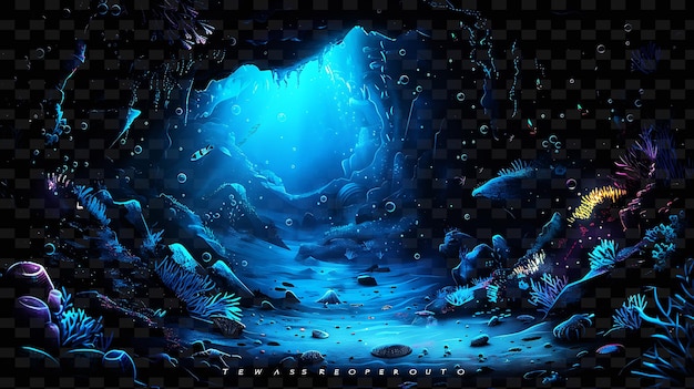 PSD uma arte digital de uma caverna com uma foto de um mergulhador na água