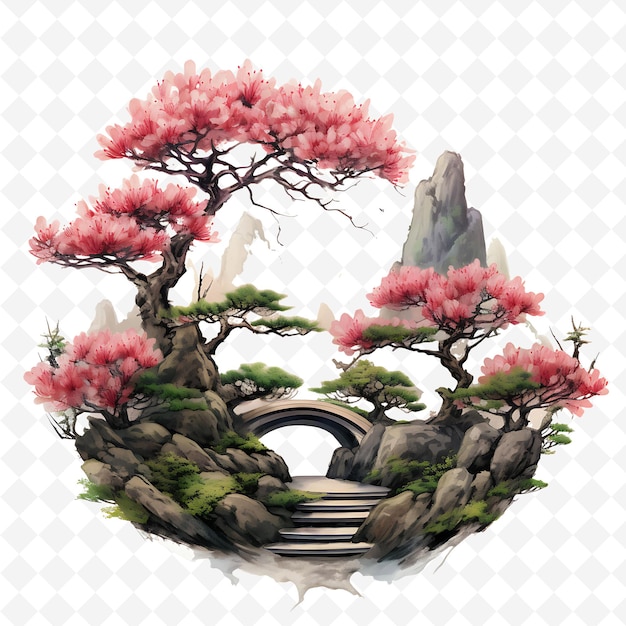 PSD uma árvore bonsai japonesa com um sinal que diz bonsai