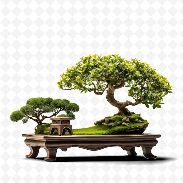 PSD uma árvore de bonsai com uma pequena casa no topo dela