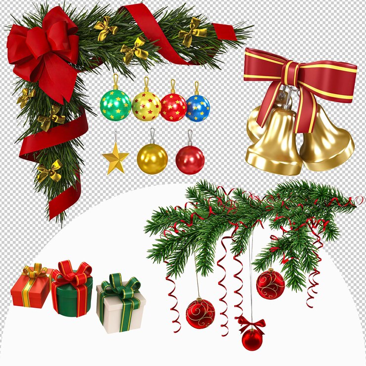PSD uma árvore de natal com uma fita vermelha e um laço de ouro