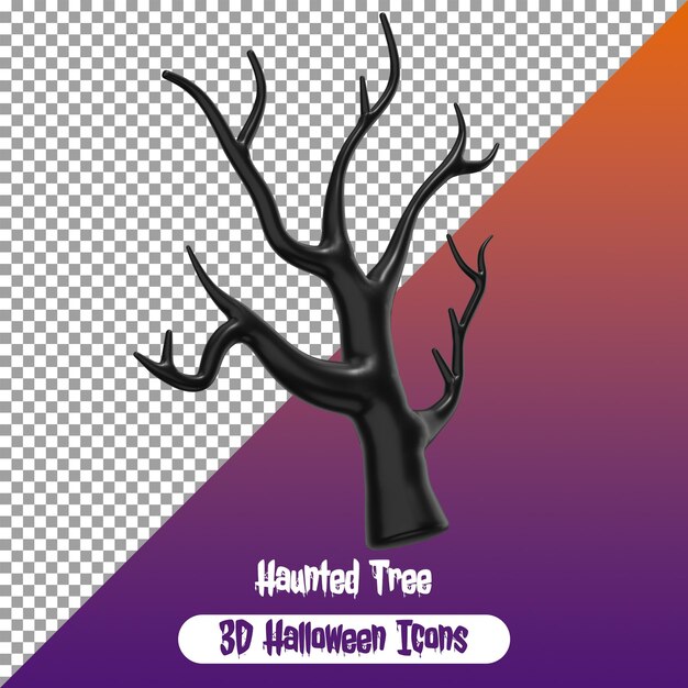 Uma árvore preta assustadora com galhos mortos para decoração de Halloween 3d PNG Halloween Icon Isolate