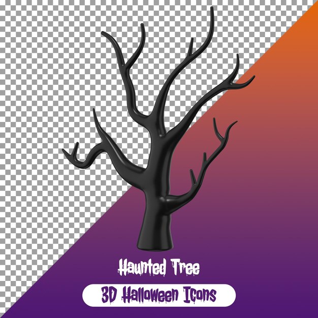 Uma árvore preta assustadora com galhos mortos para decoração de Halloween 3d PNG Halloween Icon Isolate