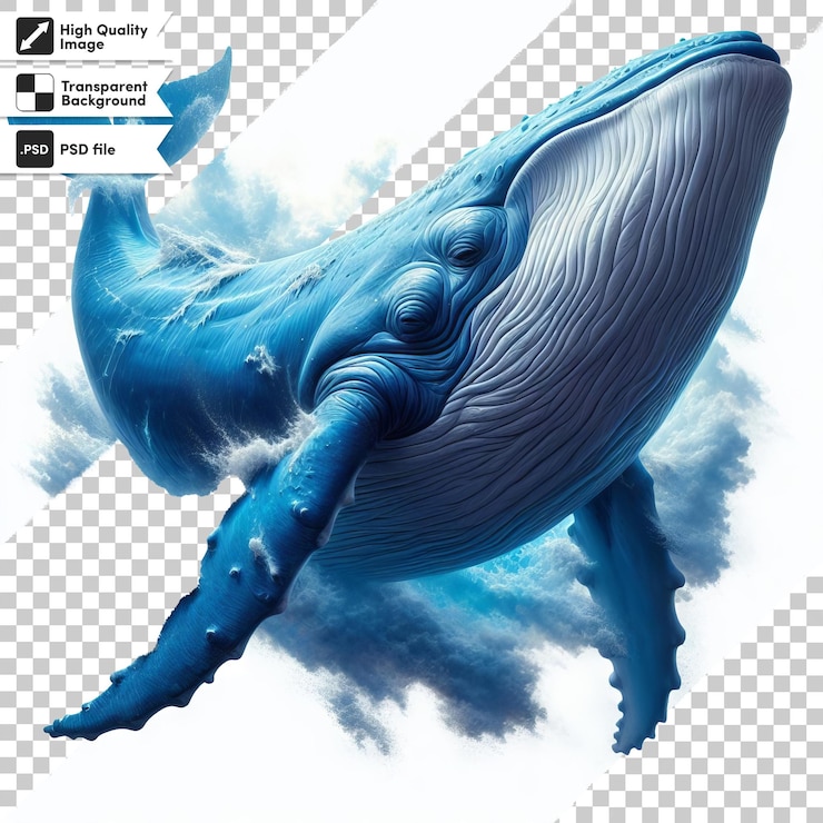 PSD uma baleia azul com uma imagem de uma baleia em suas costas