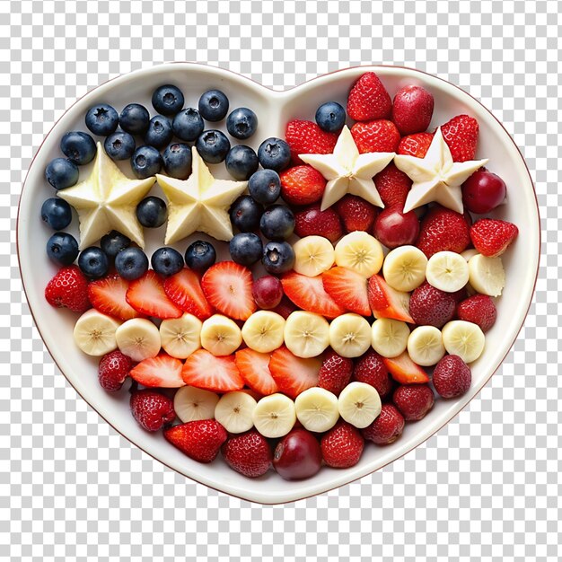 PSD uma bandeira patriótica americana em forma de coração em forma de fruta soprada em fundo transparente