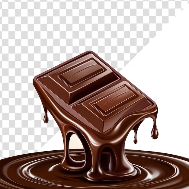 uma barra de chocolate com chocolate gotejando em um fundo branco