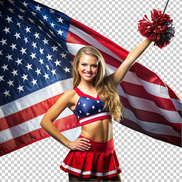 PSD uma bela cheerleader com a bandeira dos estados unidos.