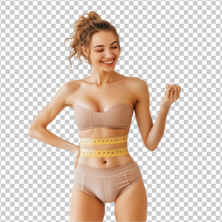 PSD uma bela rapariga a medir a forma perfeita da cintura.