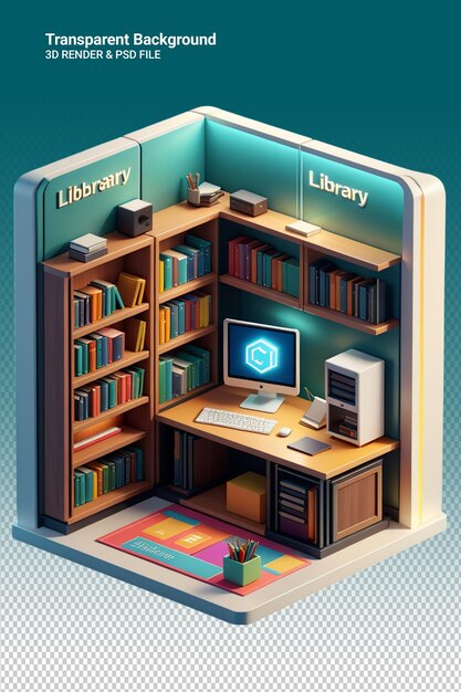 PSD uma biblioteca com um livro chamado biblioteca no topo