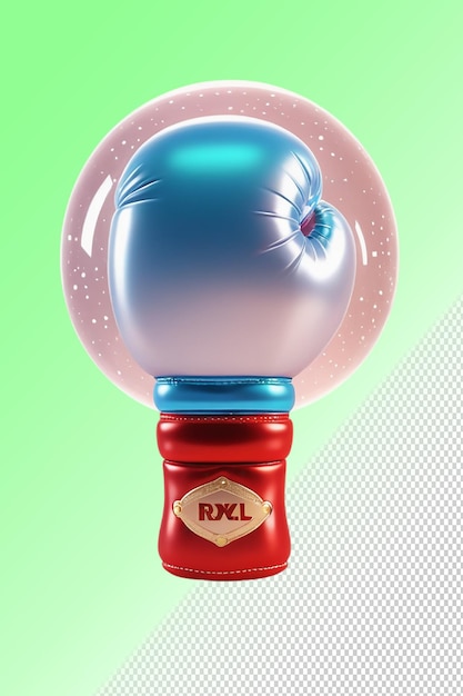 Uma bola de boxe vermelha com uma bola azul e vermelha