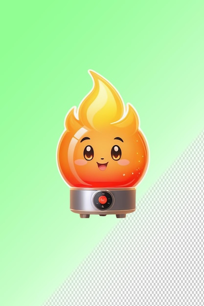 PSD uma bola de fogo laranja de desenho animado com um rosto nele