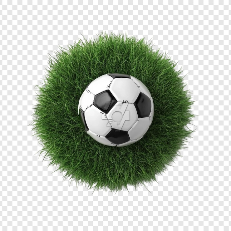 PSD uma bola de futebol repousa em um leito de grama verde exuberante uma imagem perfeita para fãs de esportes e amantes da natureza
