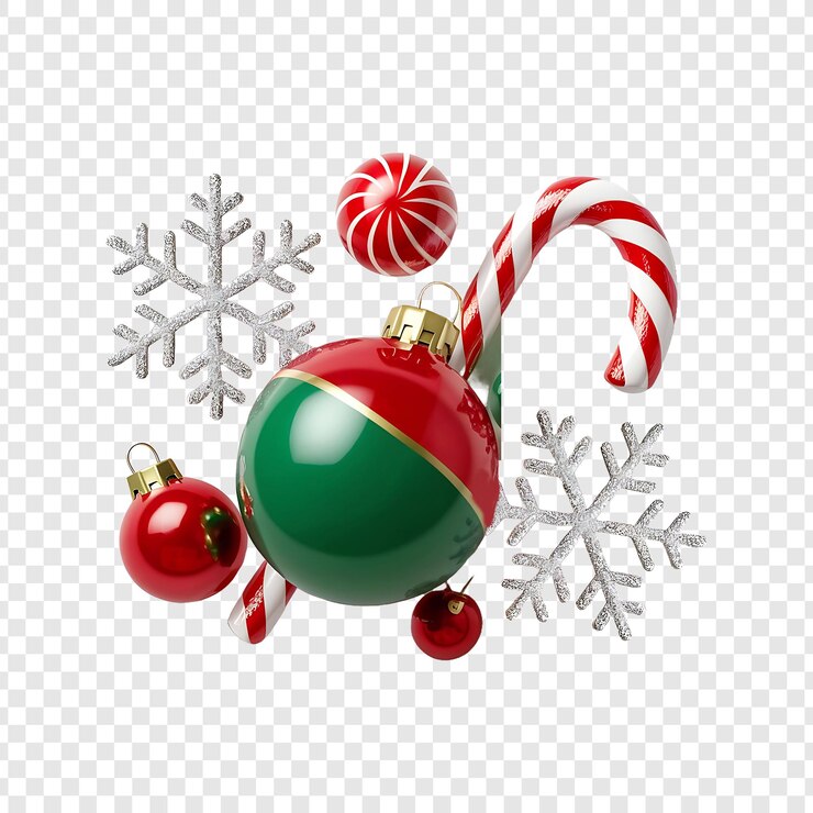 PSD uma bola de natal com uma cana de doces vermelha e verde em fundo transparente