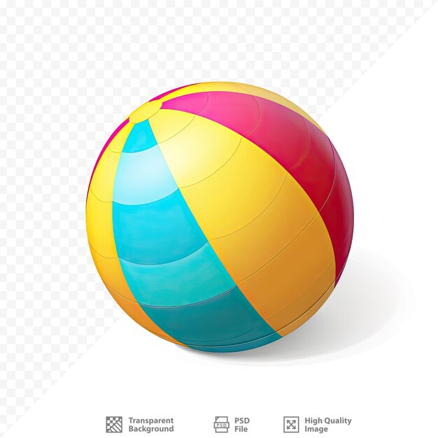 PSD uma bola de praia colorida com uma bola de praia amarela e azul sobre um fundo branco.