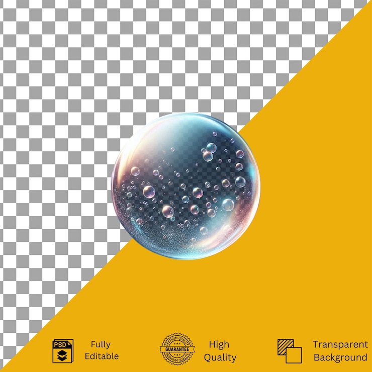 PSD uma bolha com um fundo azul e uma imagem de uma esfera com as palavras a palavra sobre ele