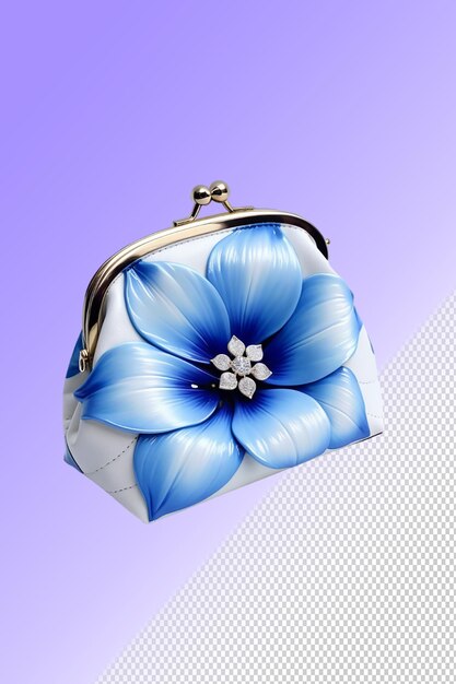 PSD uma bolsa azul e branca com uma flor azul no meio