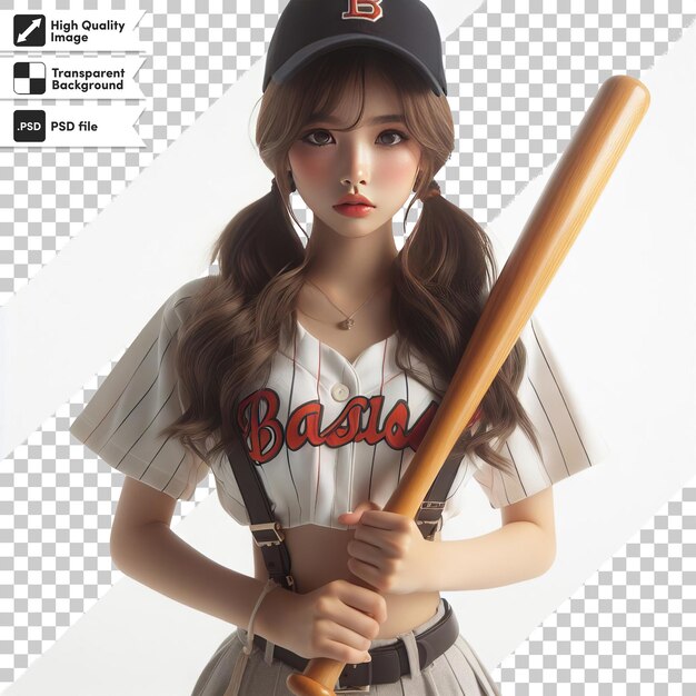 PSD uma boneca vestindo um boné de beisebol e um boné preto com a letra b nele
