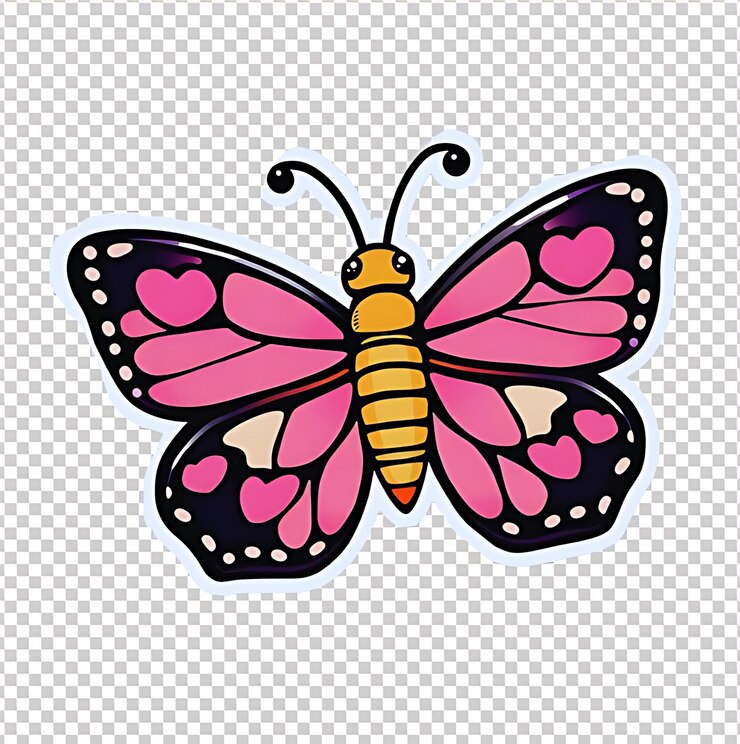 PSD uma borboleta com asas cor-de-rosa e rosa é mostrada em um fundo branco