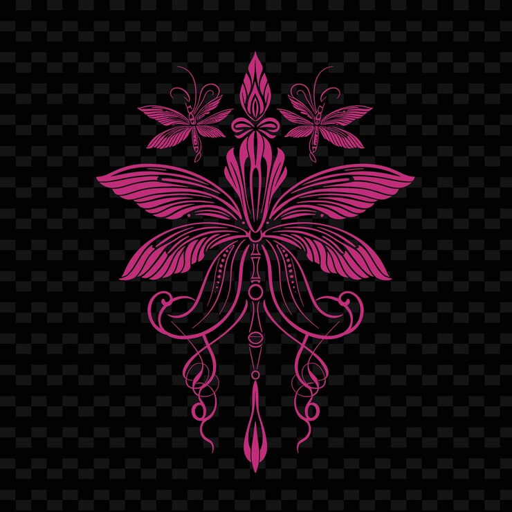 PSD uma borboleta rosa com um padrão de borboletas em um fundo preto