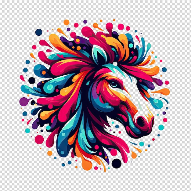 PSD uma cabeça colorida de um cavalo com manchas coloridas e um design colorido