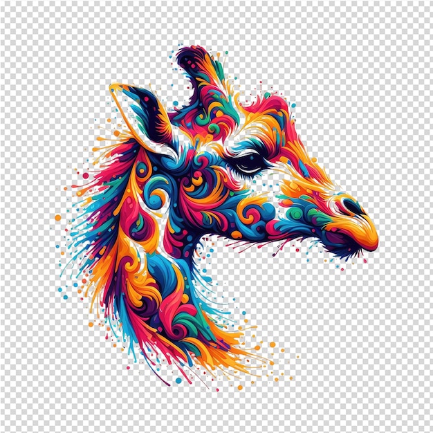 PSD uma cabeça de girafa com manchas coloridas