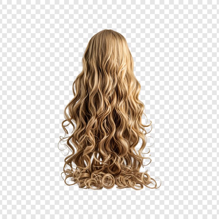 PSD uma cabeça feminina com um longo cabelo encaracolado isolado em fundo transparente