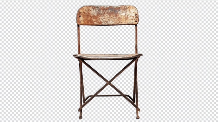 PSD uma cadeira de metal dobrável de estilo vintage isolada contra um fundo simples para projetos de design de interiores e móveis