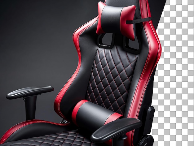 Uma cadeira gamer vermelha e preta com assento preto