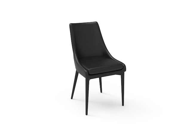 Uma cadeira preta com um assento preto sobre um fundo branco