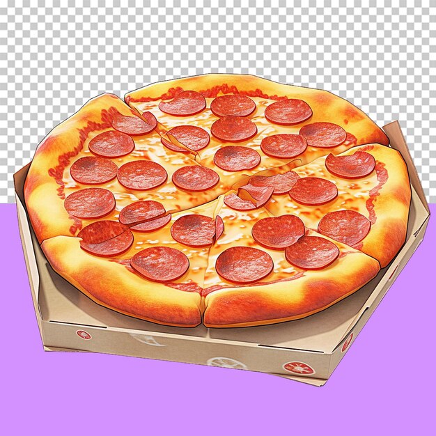 PSD uma caixa de pizza de pepperoni com queijo isolado objeto fundo transparente