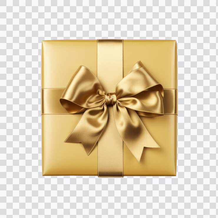 PSD uma caixa de presente de ouro brilhante com um laço decorativo perfeito para celebrações feriados ou ocasiões especiais