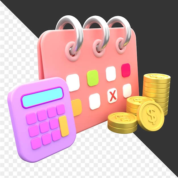 uma calculadora colorida com uma calculadora e algumas moedas