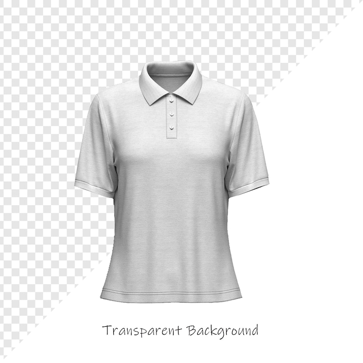 PSD uma camisa polo branca com um colarinho branco que diz transparente na frente
