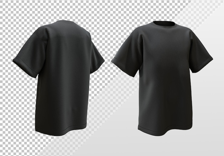 PSD uma camiseta preta com as costas voltadas para a esquerda e as costas voltadas para a direita.