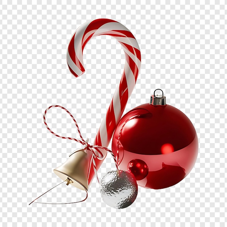 PSD uma cana-de-açúcar de natal vermelha com uma árvore de natal em fundo transparente